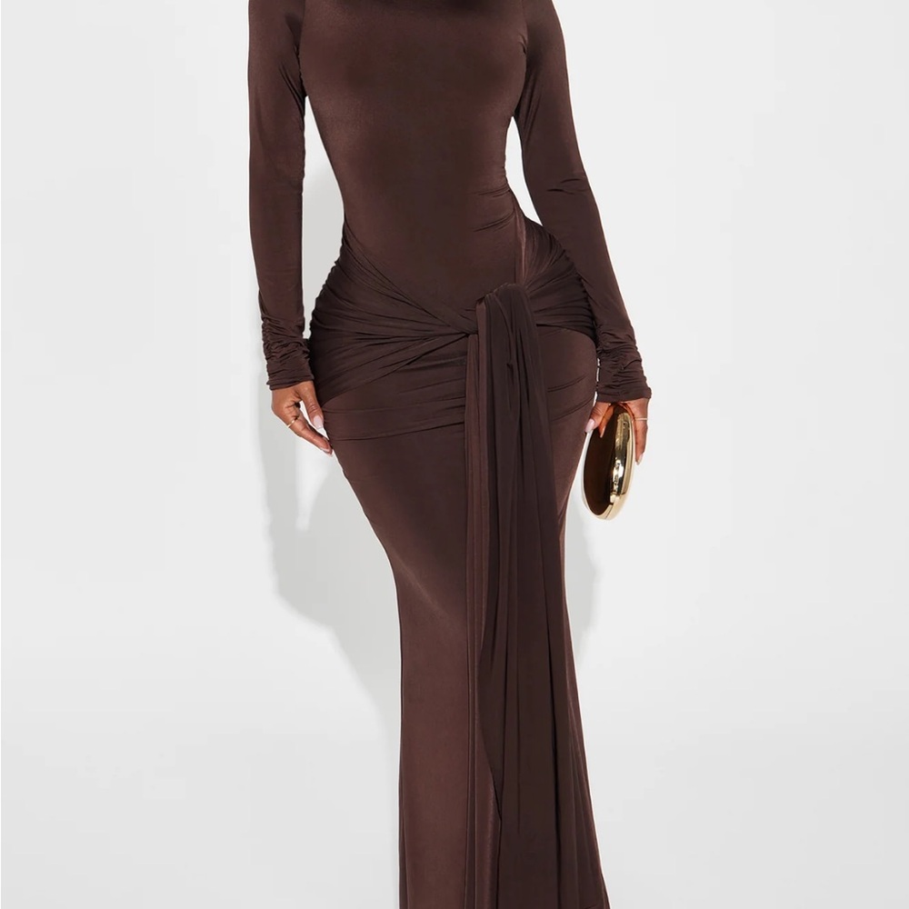 Long Sleeve Tie Front Maxi Dress